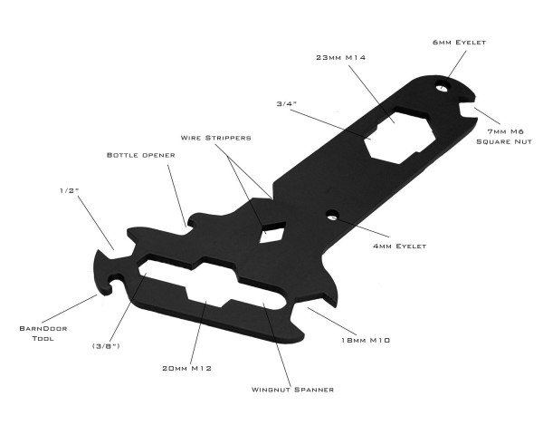 Dirty Rigger Multi-Tool 4mm Spanner Stripper, Barn Door and Bottle Opener - Main Image