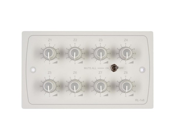 Cloud RL-1x8W 8-Zone Remote Volume Control Plate with Mute All White - Main Image