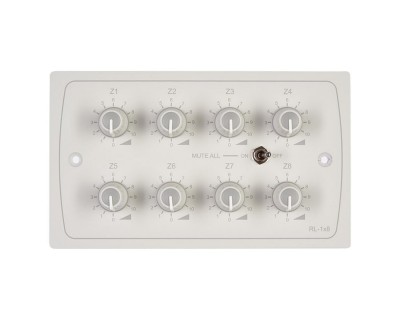 RL-1x8W 8-Zone Remote Volume Control Plate with Mute All White