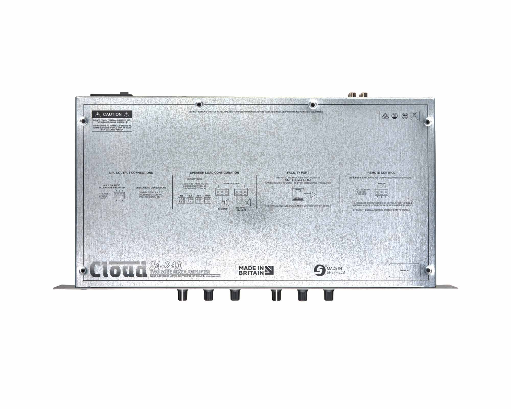 24-240 2-Zone Mixer Amplifier 5-Input 2x240W 4/8Ω 100V RS232