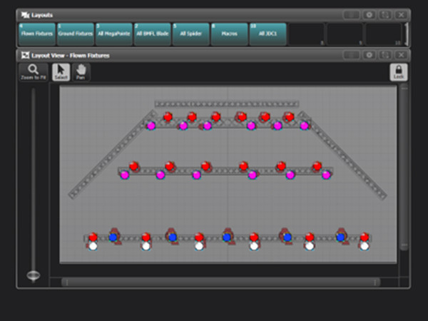 Dedicated Layouts and Layout View Workspaces show the top view of a fixture plot