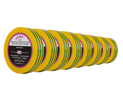 PVC Electrical Insulation Tape 19mm x 33m G/Y EARTH *8 PACK*
