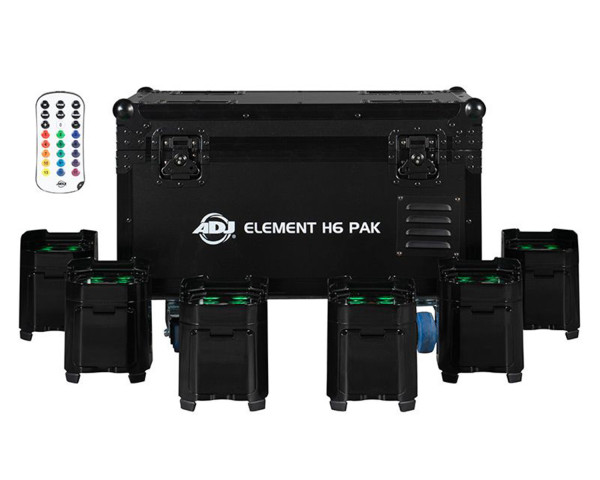 ADJ Element H6 Pak LED Uplighter 6 in Charging Flightcase IP54 Black - Main Image