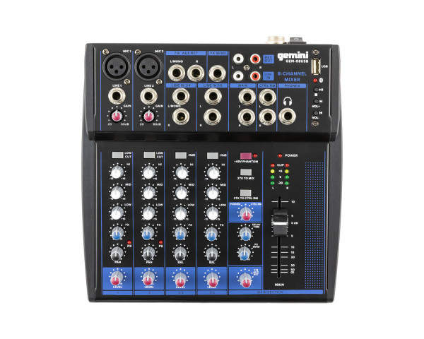 Gemini GEM-08USB Compact 8-Channel Bluetooth Mixer - Main Image